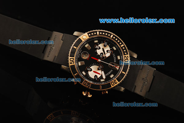 Ulysse Nardin Marine Chronograph Swiss Valjoux 7750 Automatic Movement PVD Case with Black Dial and Black Rubber Strap - Click Image to Close